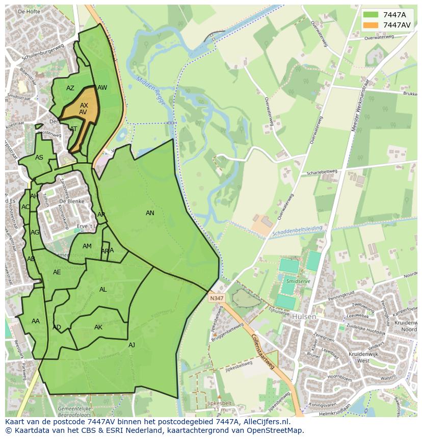 Afbeelding van het postcodegebied 7447 AV op de kaart.