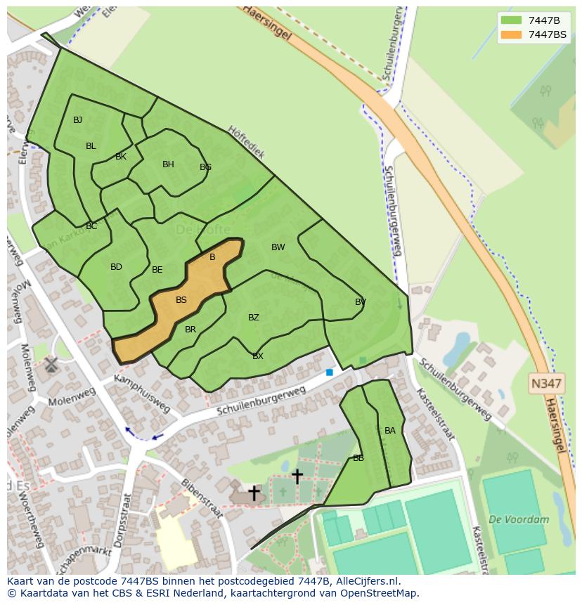 Afbeelding van het postcodegebied 7447 BS op de kaart.