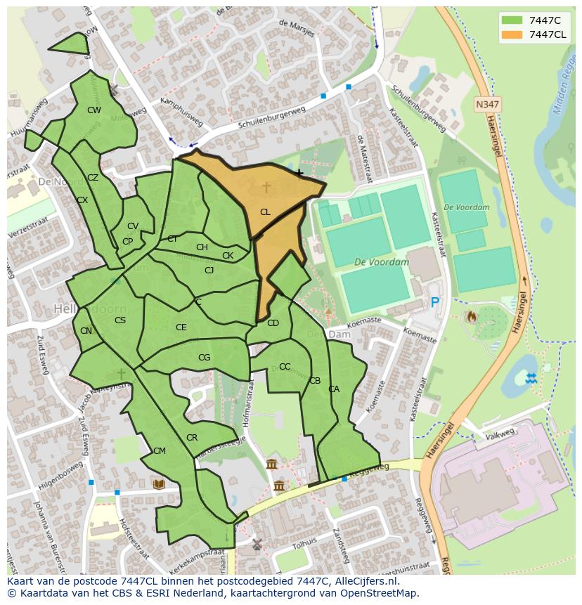 Afbeelding van het postcodegebied 7447 CL op de kaart.