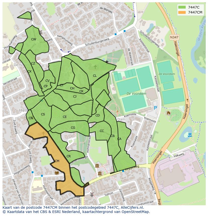 Afbeelding van het postcodegebied 7447 CM op de kaart.