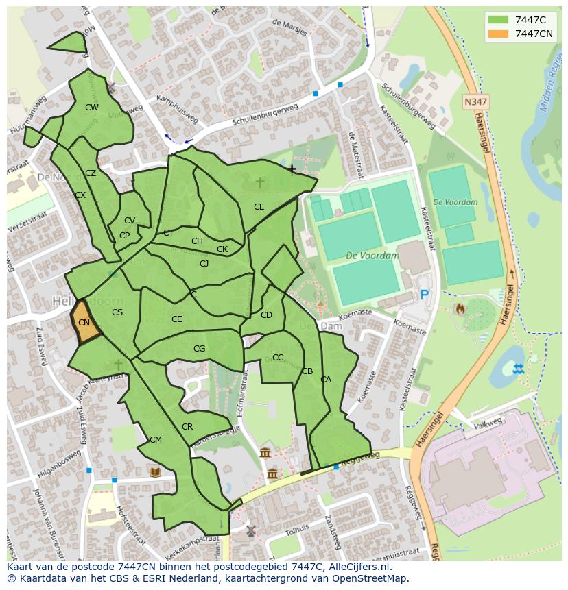 Afbeelding van het postcodegebied 7447 CN op de kaart.