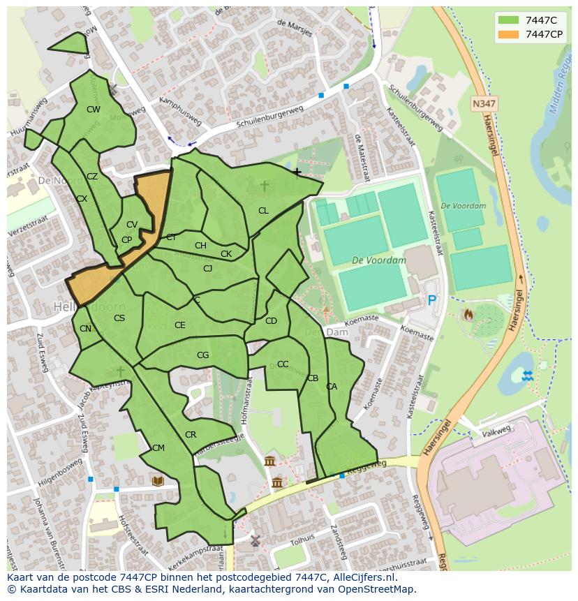 Afbeelding van het postcodegebied 7447 CP op de kaart.