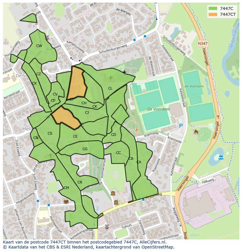 Afbeelding van het postcodegebied 7447 CT op de kaart.