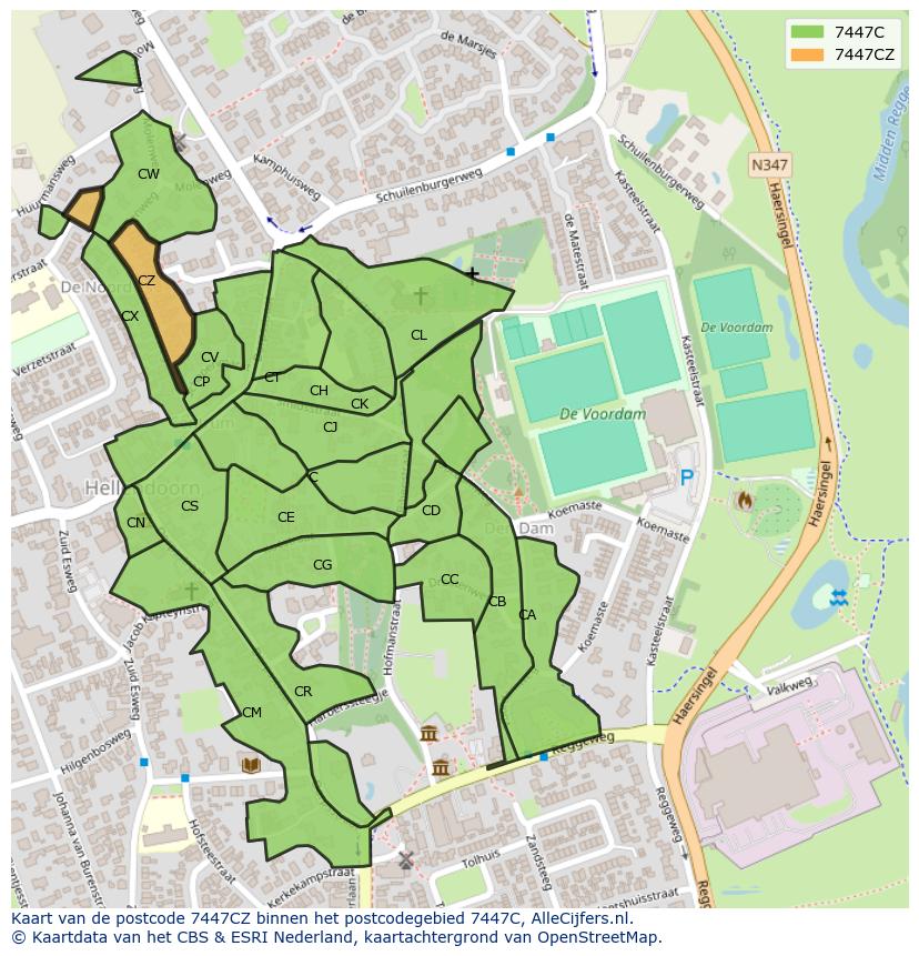 Afbeelding van het postcodegebied 7447 CZ op de kaart.