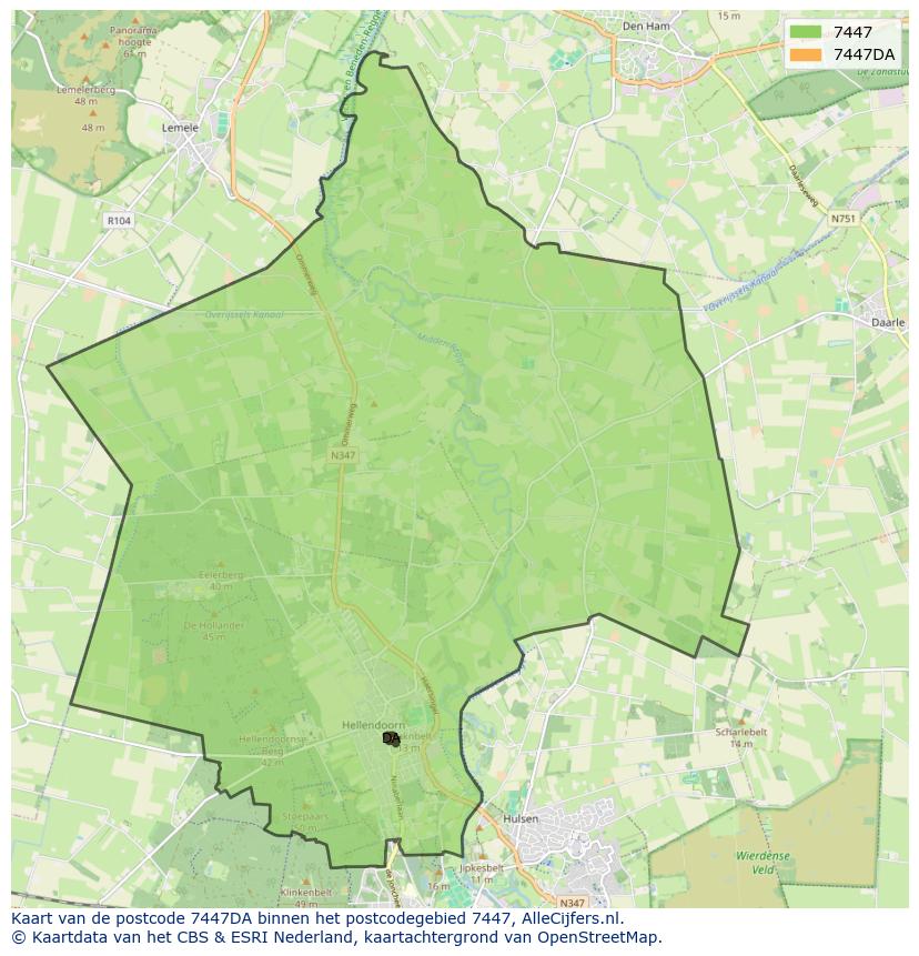Afbeelding van het postcodegebied 7447 DA op de kaart.