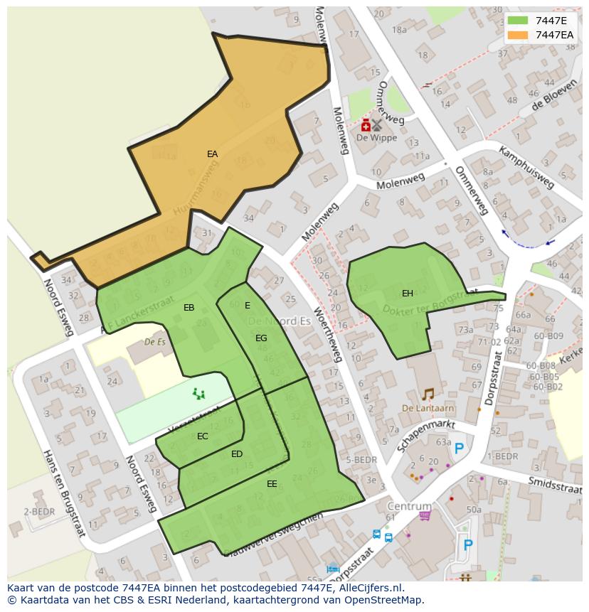 Afbeelding van het postcodegebied 7447 EA op de kaart.