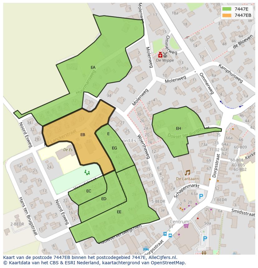 Afbeelding van het postcodegebied 7447 EB op de kaart.