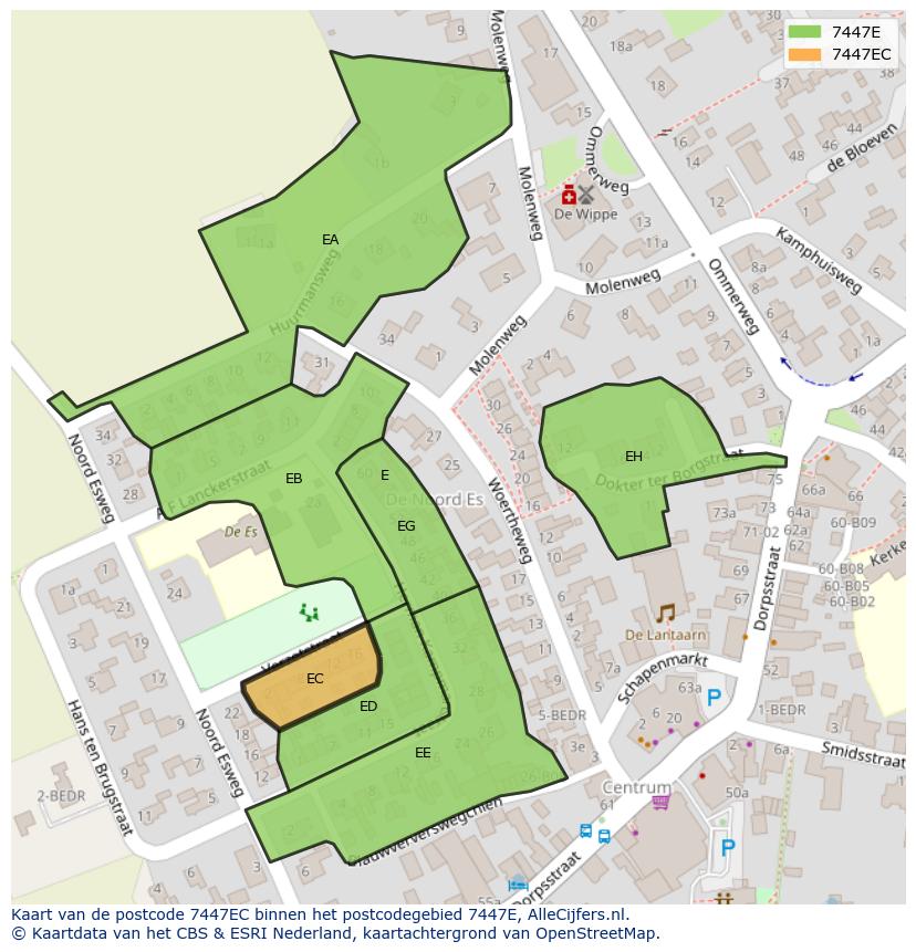 Afbeelding van het postcodegebied 7447 EC op de kaart.