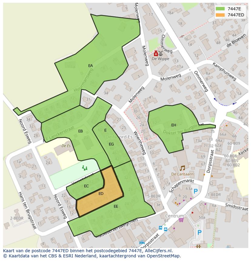 Afbeelding van het postcodegebied 7447 ED op de kaart.