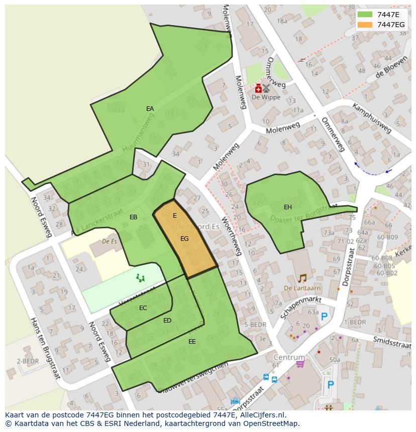 Afbeelding van het postcodegebied 7447 EG op de kaart.