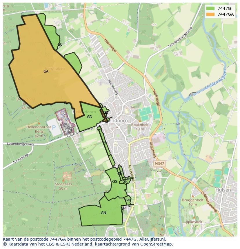 Afbeelding van het postcodegebied 7447 GA op de kaart.