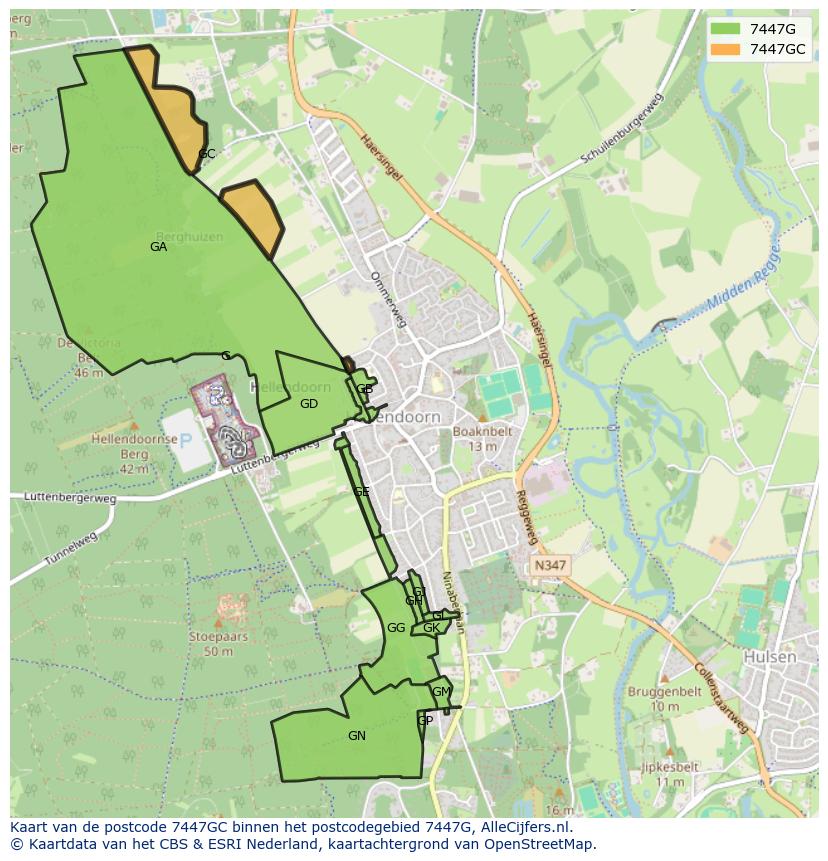 Afbeelding van het postcodegebied 7447 GC op de kaart.
