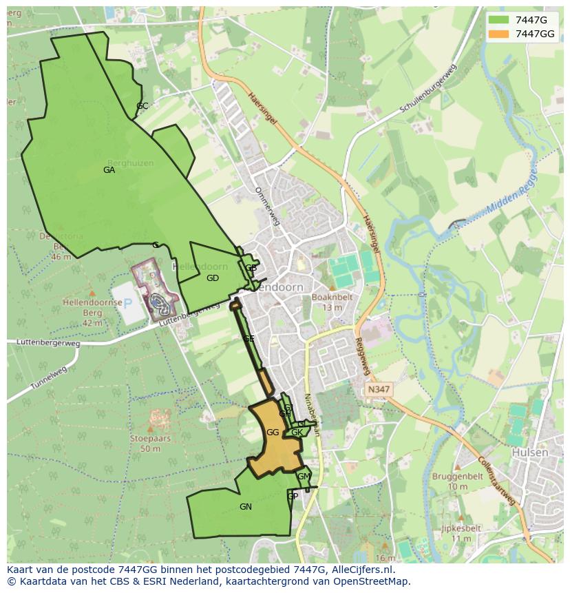 Afbeelding van het postcodegebied 7447 GG op de kaart.