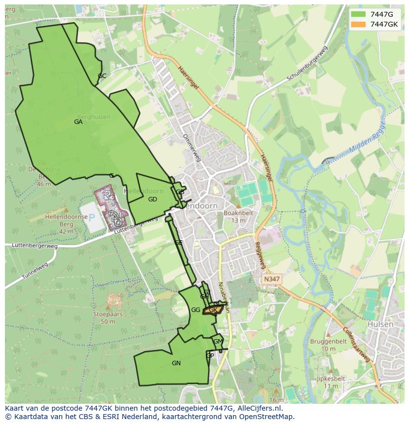 Afbeelding van het postcodegebied 7447 GK op de kaart.