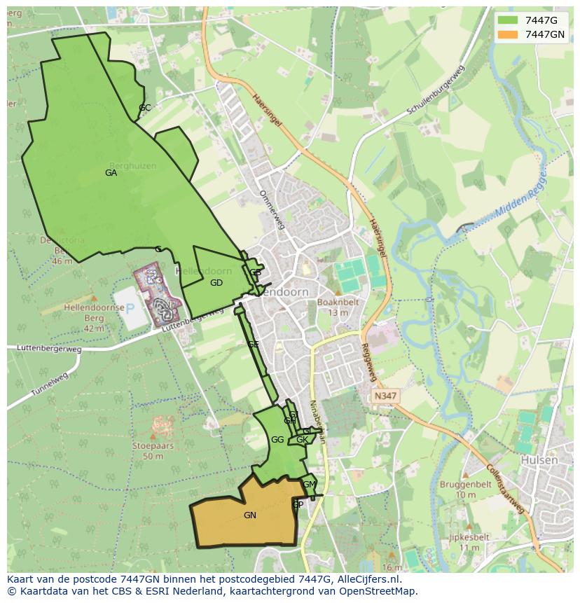 Afbeelding van het postcodegebied 7447 GN op de kaart.