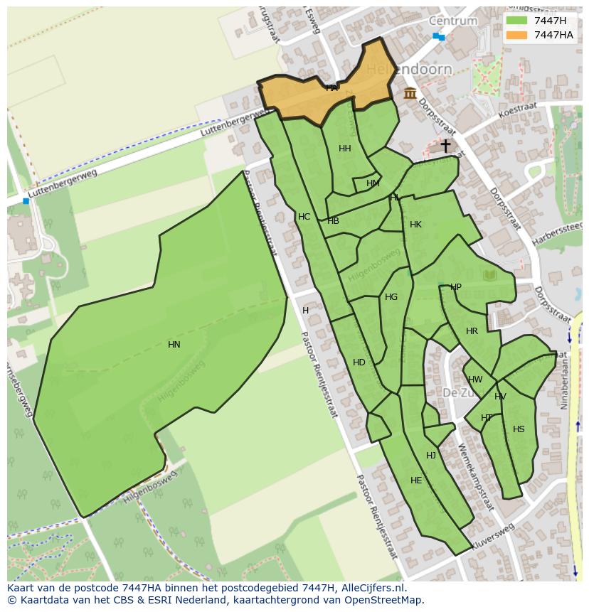 Afbeelding van het postcodegebied 7447 HA op de kaart.