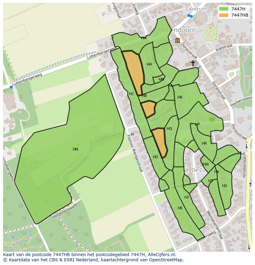 Afbeelding van het postcodegebied 7447 HB op de kaart.