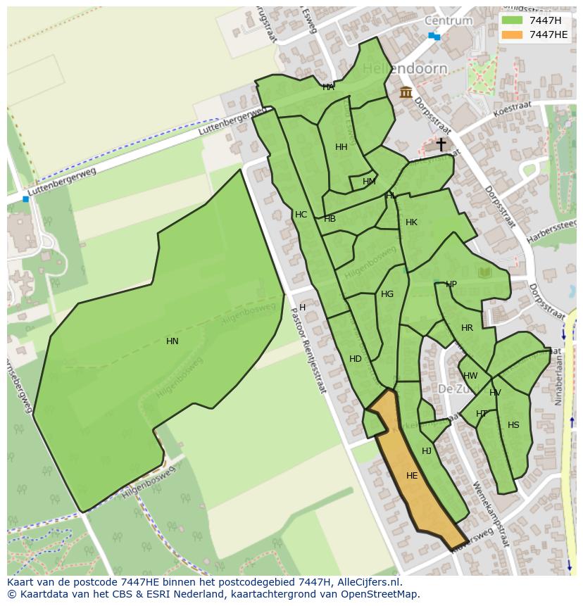 Afbeelding van het postcodegebied 7447 HE op de kaart.
