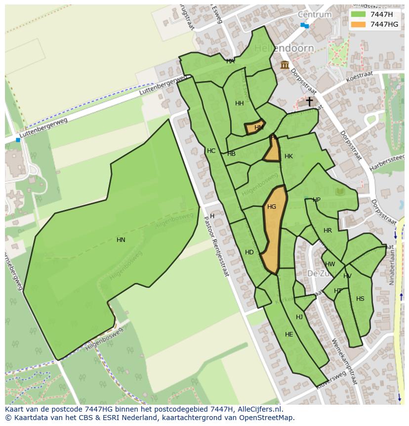 Afbeelding van het postcodegebied 7447 HG op de kaart.