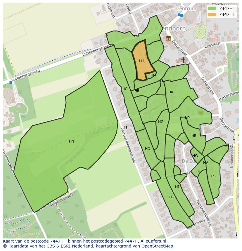 Afbeelding van het postcodegebied 7447 HH op de kaart.