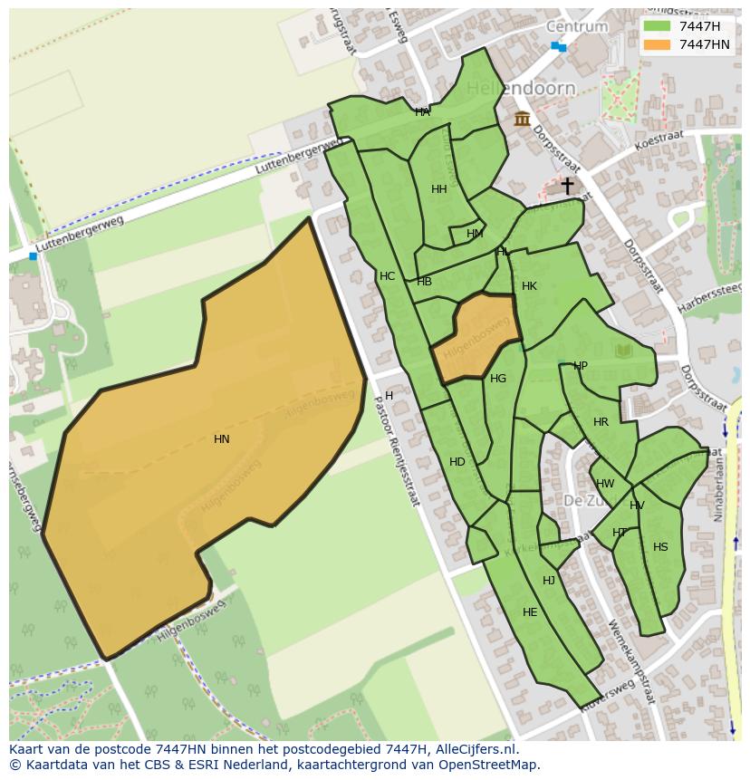 Afbeelding van het postcodegebied 7447 HN op de kaart.