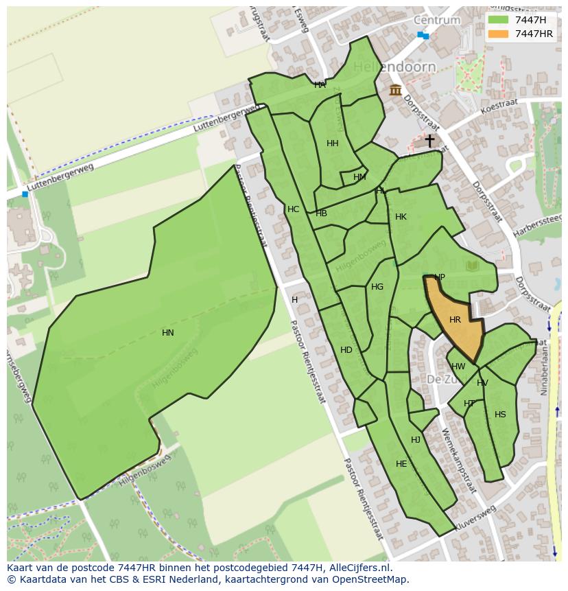 Afbeelding van het postcodegebied 7447 HR op de kaart.
