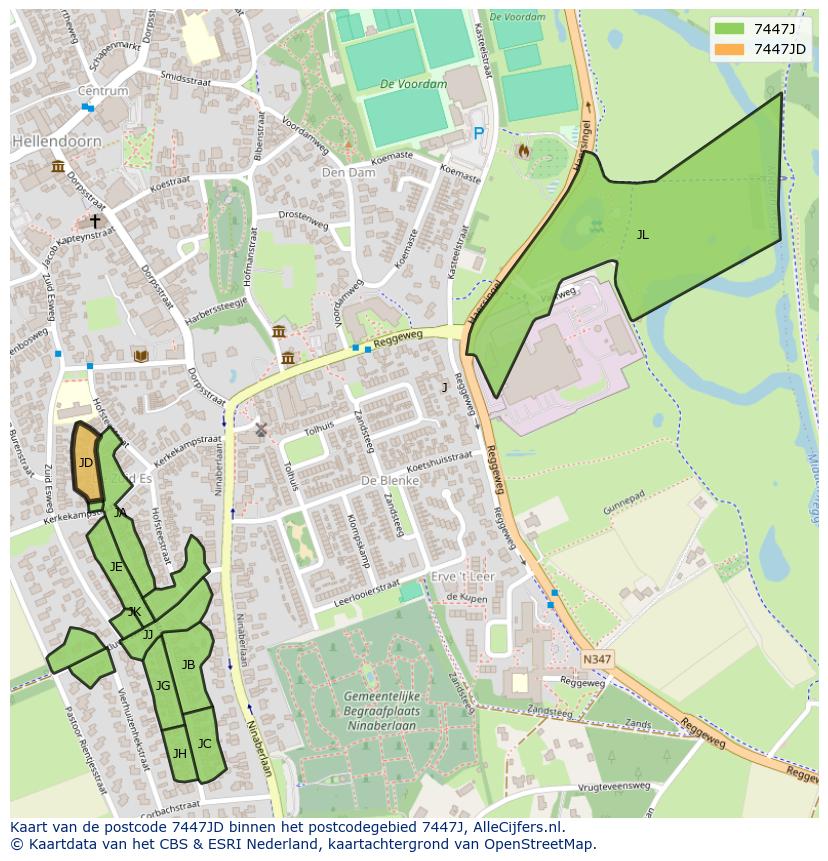 Afbeelding van het postcodegebied 7447 JD op de kaart.