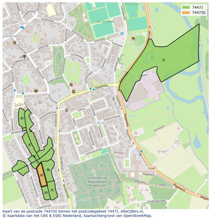 Afbeelding van het postcodegebied 7447 JG op de kaart.