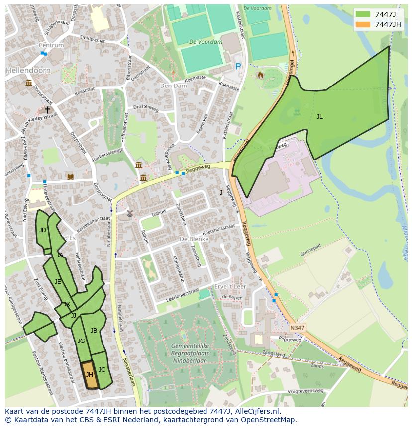 Afbeelding van het postcodegebied 7447 JH op de kaart.