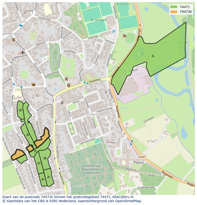 Afbeelding van het postcodegebied 7447 JK op de kaart.