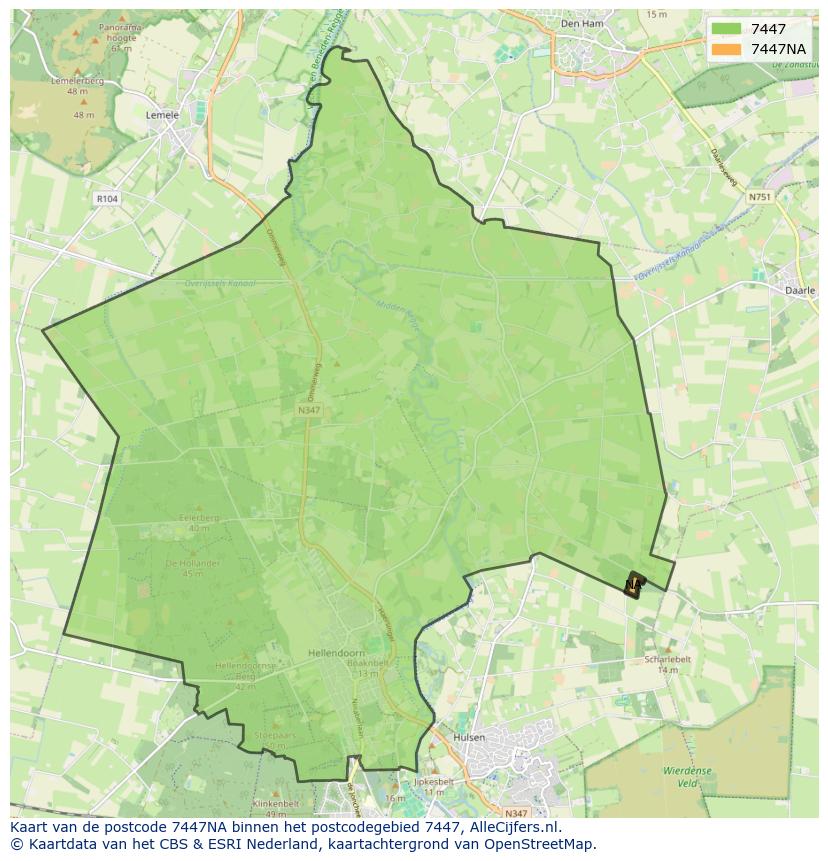 Afbeelding van het postcodegebied 7447 NA op de kaart.