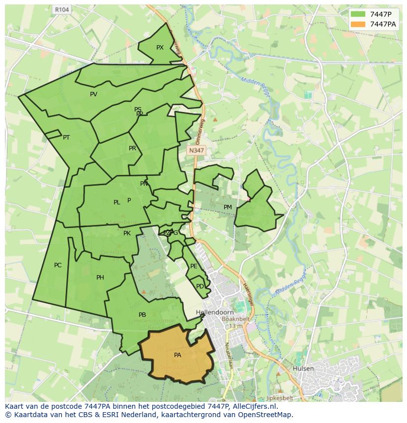 Afbeelding van het postcodegebied 7447 PA op de kaart.