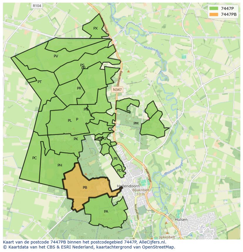 Afbeelding van het postcodegebied 7447 PB op de kaart.