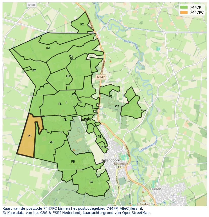 Afbeelding van het postcodegebied 7447 PC op de kaart.