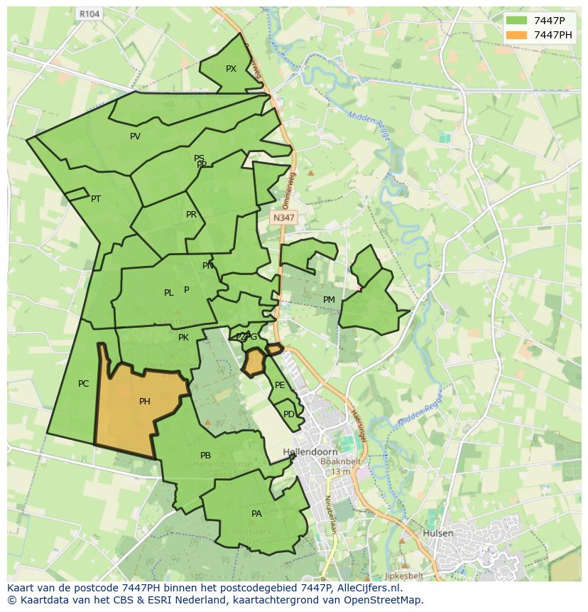 Afbeelding van het postcodegebied 7447 PH op de kaart.