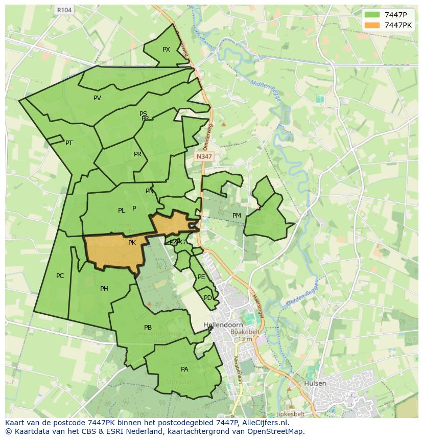 Afbeelding van het postcodegebied 7447 PK op de kaart.