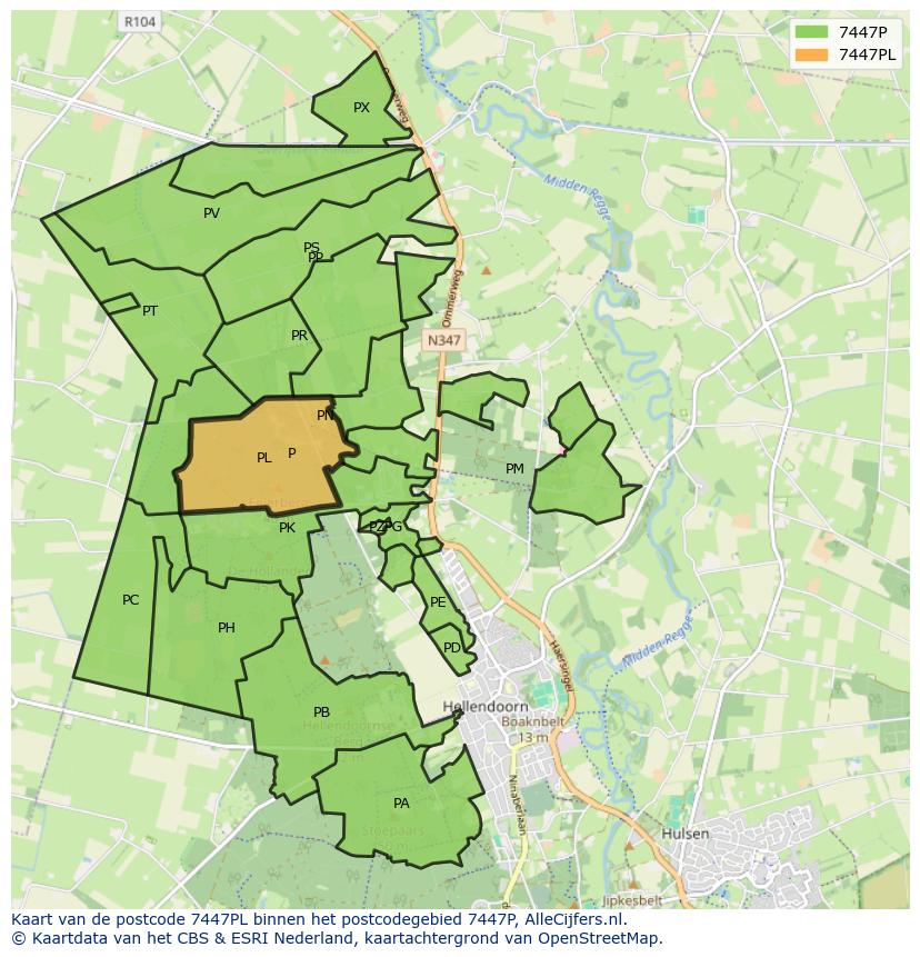 Afbeelding van het postcodegebied 7447 PL op de kaart.