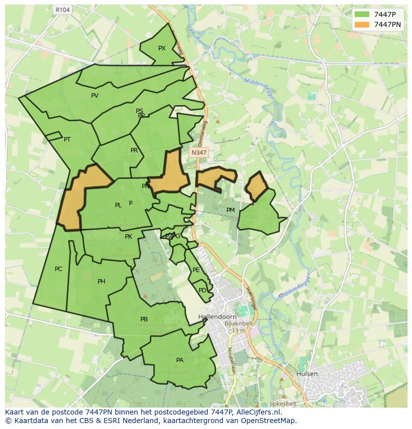 Afbeelding van het postcodegebied 7447 PN op de kaart.