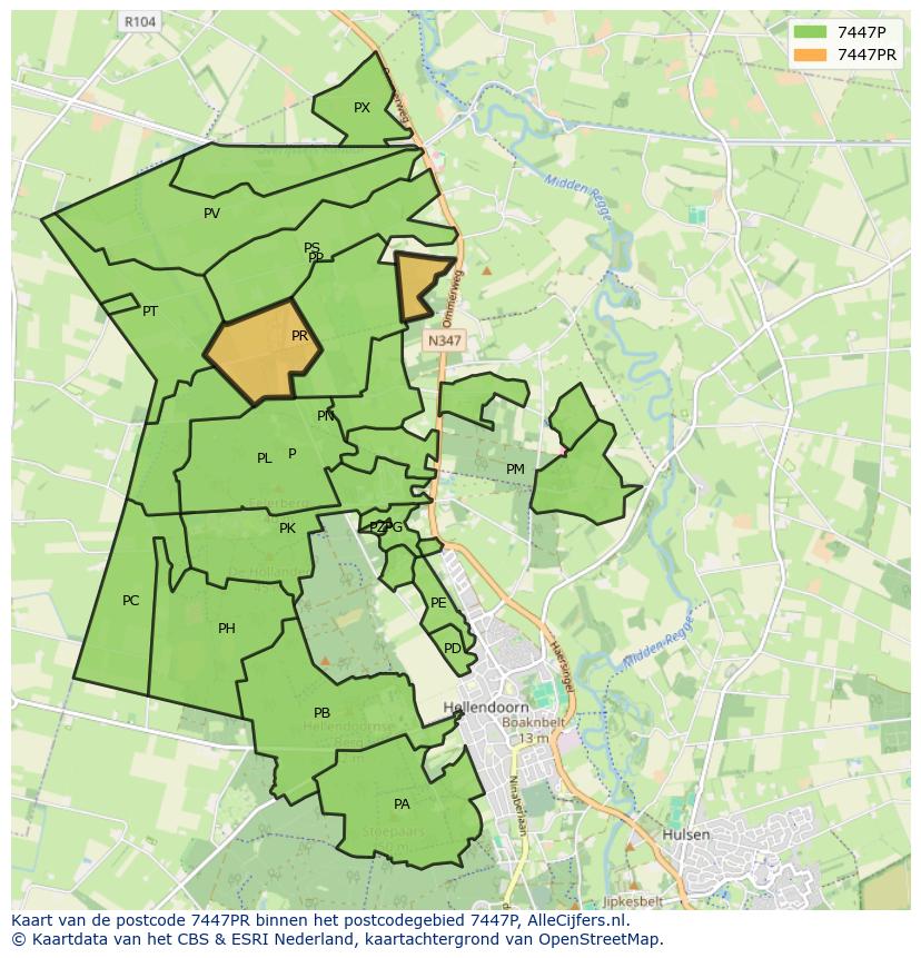 Afbeelding van het postcodegebied 7447 PR op de kaart.