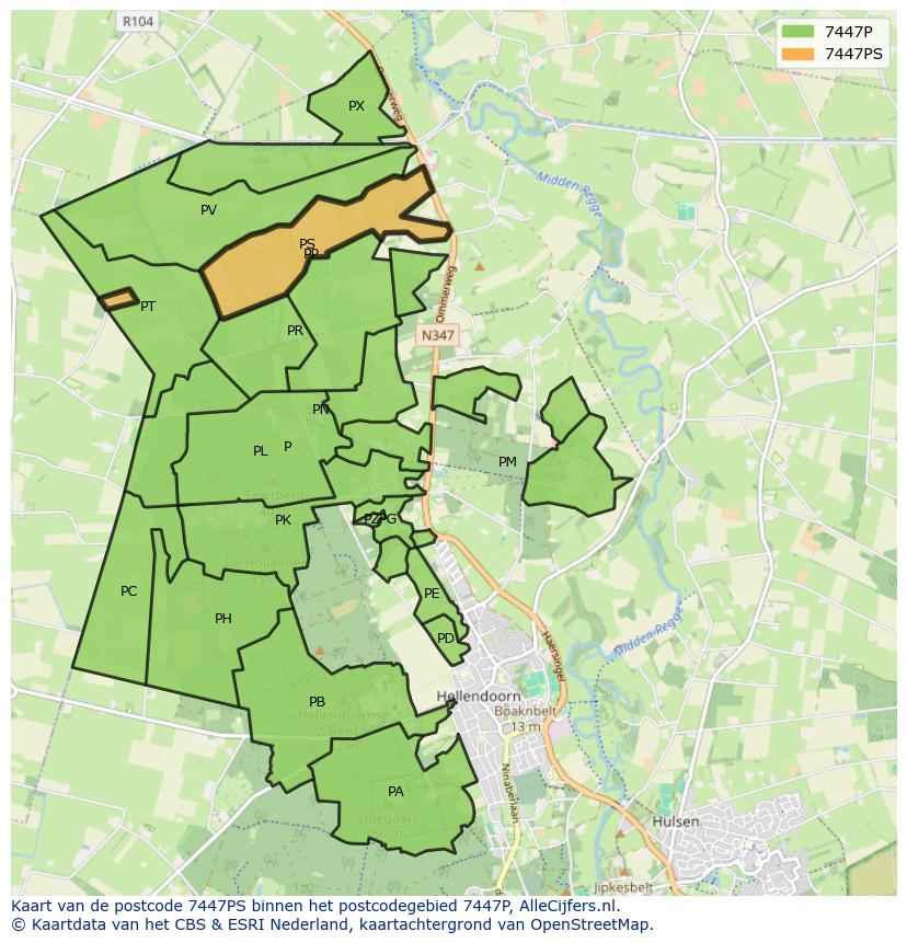 Afbeelding van het postcodegebied 7447 PS op de kaart.