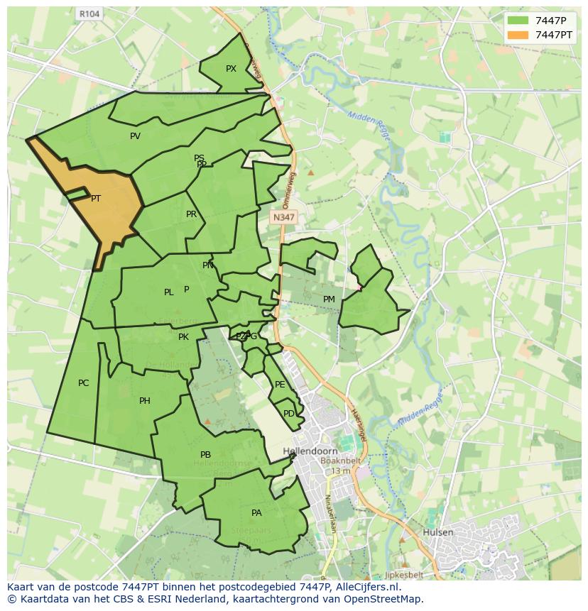 Afbeelding van het postcodegebied 7447 PT op de kaart.