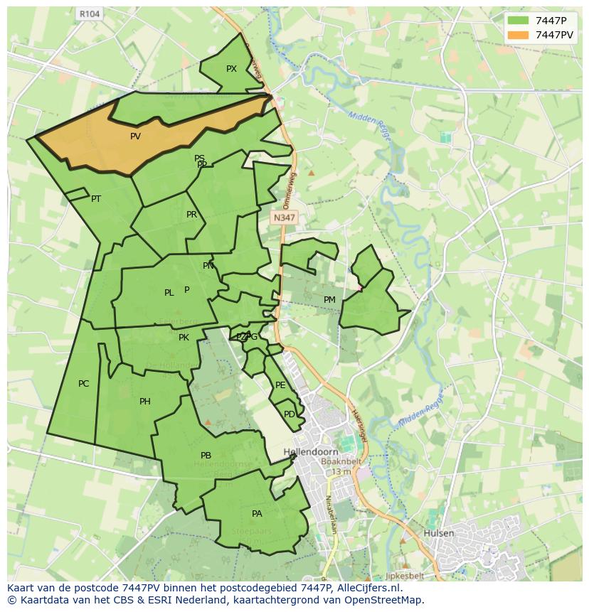 Afbeelding van het postcodegebied 7447 PV op de kaart.