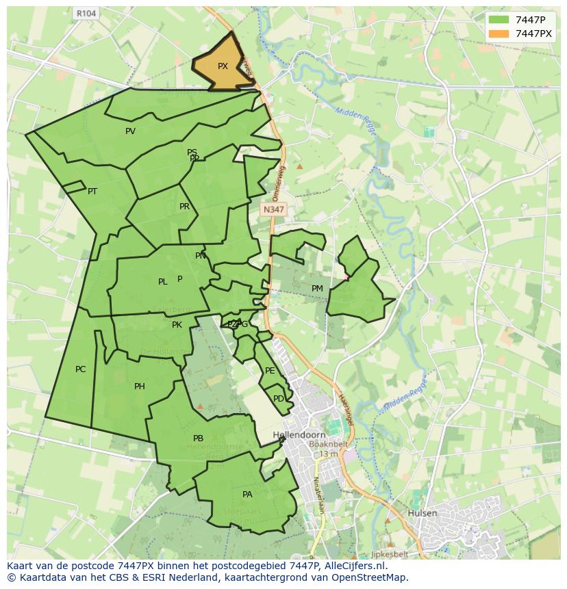 Afbeelding van het postcodegebied 7447 PX op de kaart.