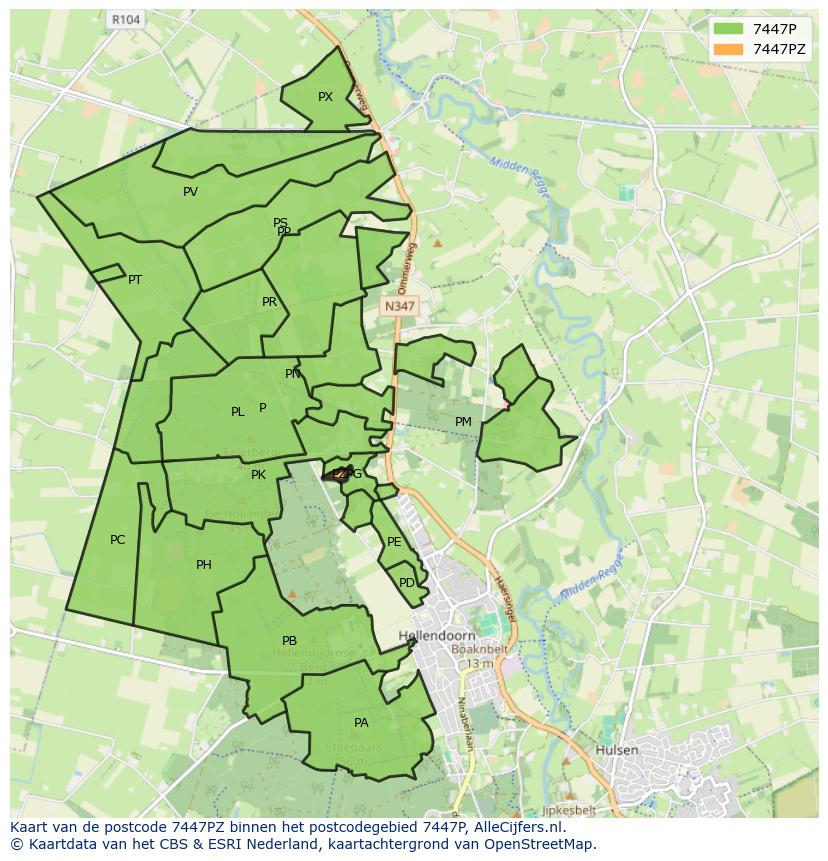 Afbeelding van het postcodegebied 7447 PZ op de kaart.