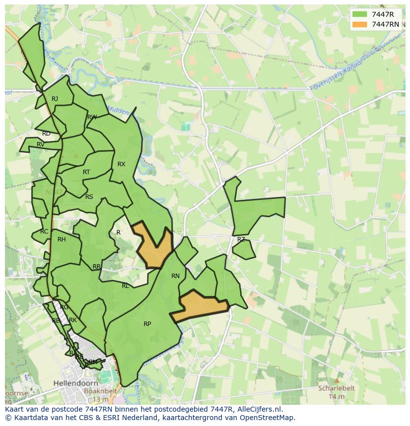 Afbeelding van het postcodegebied 7447 RN op de kaart.