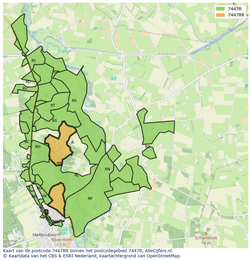 Afbeelding van het postcodegebied 7447 RR op de kaart.