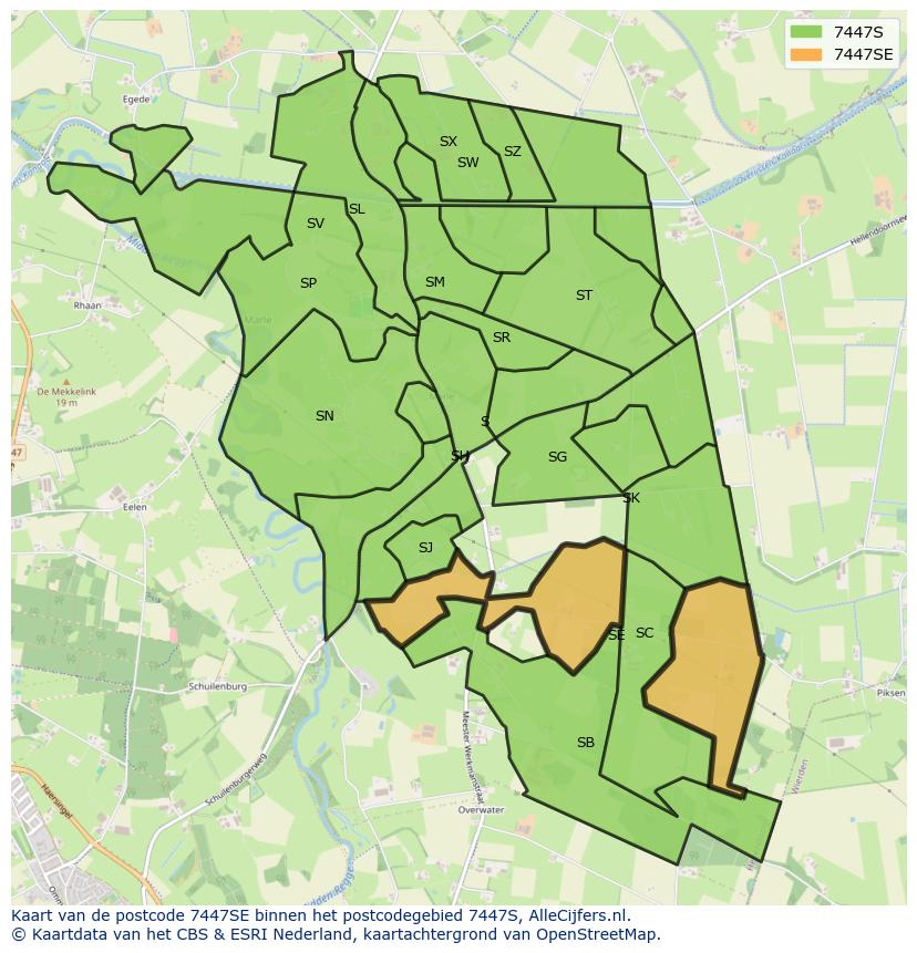 Afbeelding van het postcodegebied 7447 SE op de kaart.