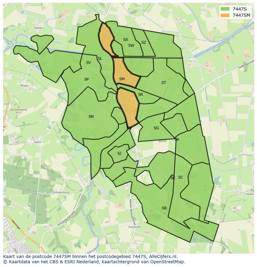 Afbeelding van het postcodegebied 7447 SM op de kaart.