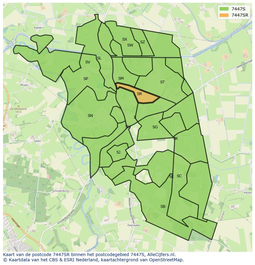 Afbeelding van het postcodegebied 7447 SR op de kaart.