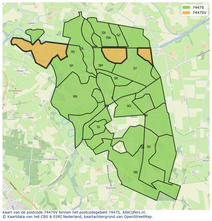Afbeelding van het postcodegebied 7447 SV op de kaart.
